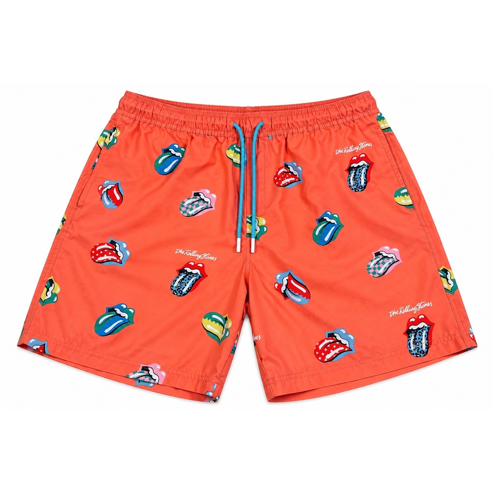 The Rolling Stones Orange Hot Lips Logo Swim Trunks Mens Large 36-38